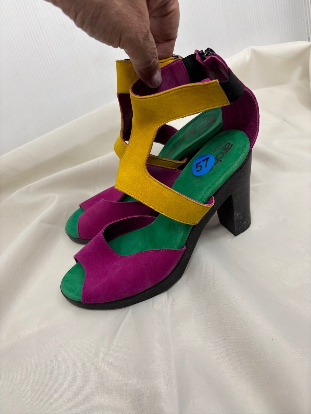 Arche France Multicolor Majenta Yellow Green Platform Sandals Sz 39 Color Block